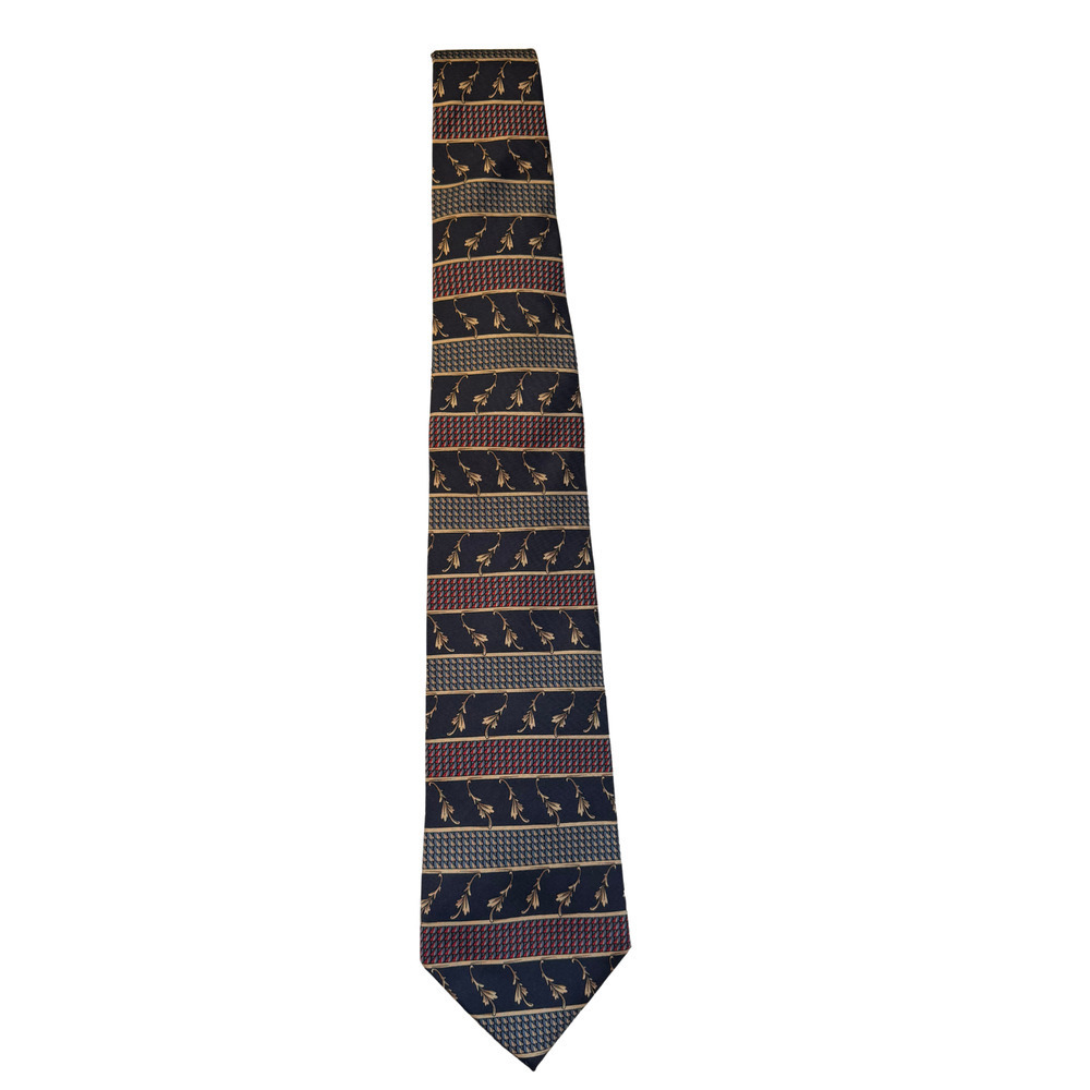 Christian Dior Tie | Navy Red Gold | 100% Silk | 58”